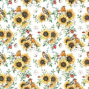 Autumn Sunflowers & Robins Fabric - ineedfabric.com