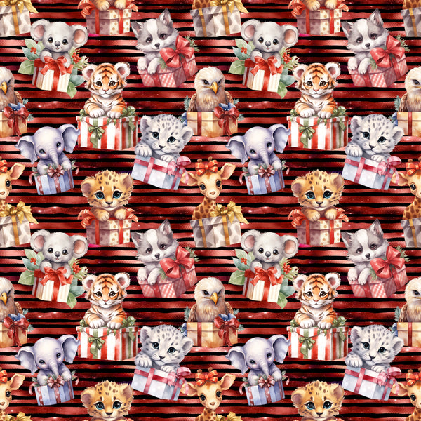 Baby Animals in Christmas Presents Fabric - ineedfabric.com