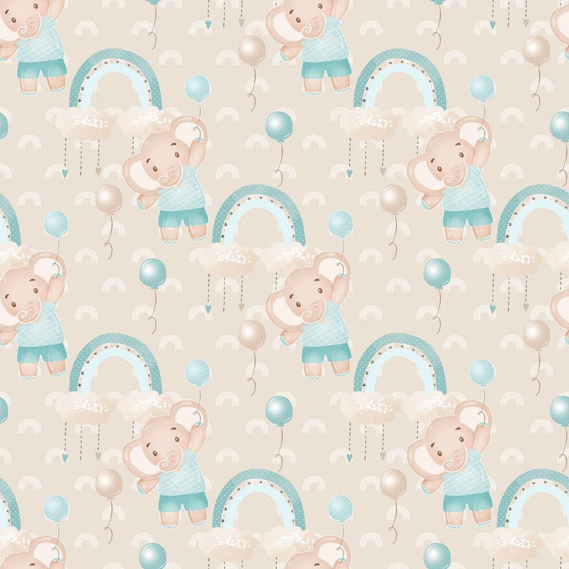 Baby Boy Elephant Fabric - Tan - ineedfabric.com