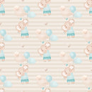 Baby Boy Elephant On Stripes Fabric - Tan - ineedfabric.com