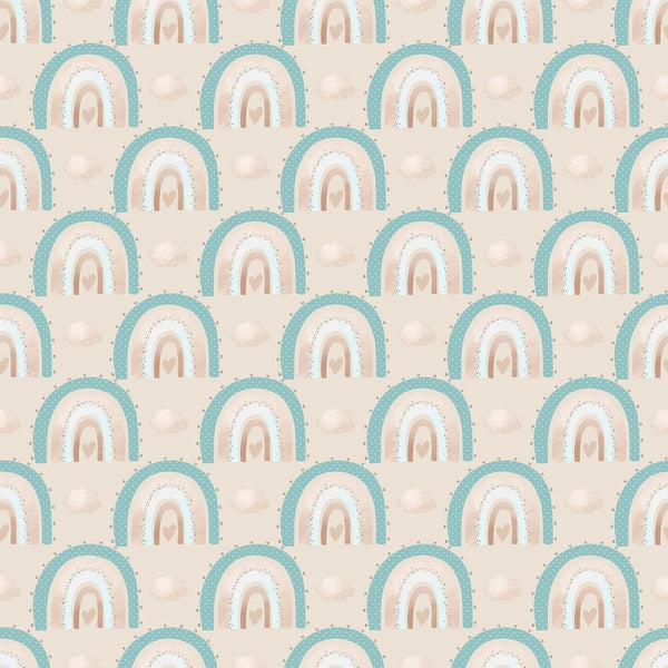 Baby Boy Elephant Rainbows Fabric - Tan - ineedfabric.com