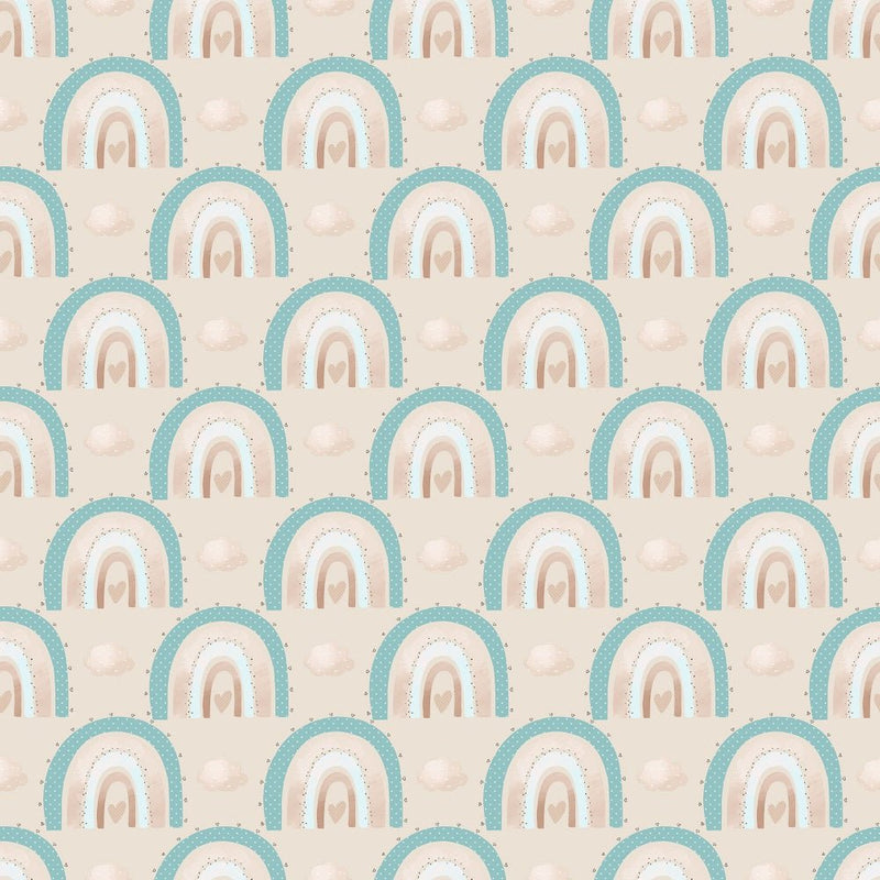 Baby Boy Elephant Rainbows Fabric - Tan - ineedfabric.com