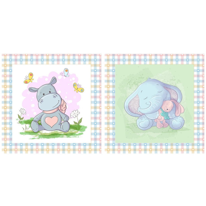 Baby Elephant and Hippo Pillow Fabric Panels - ineedfabric.com