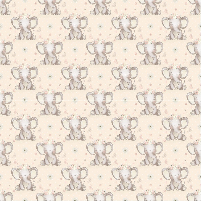 Baby Elephant & Butterflies Fabric - Tan - ineedfabric.com