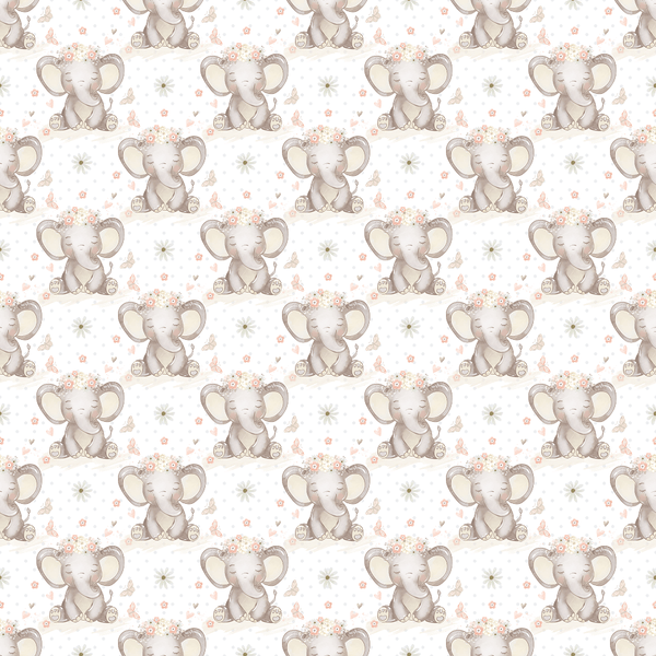 Baby Elephant & Butterflies Fabric - White - ineedfabric.com