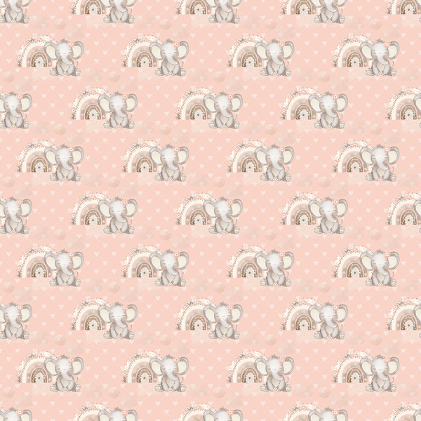 Baby Elephants With Rainbows & Hearts Fabric - Pink - ineedfabric.com