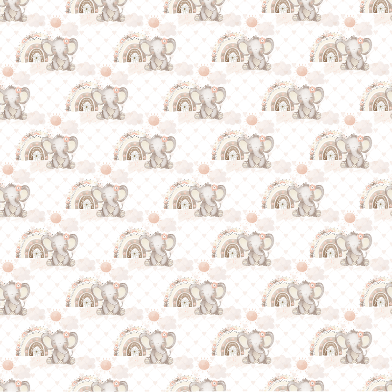 Baby Elephants With Rainbows & Hearts Fabric - White - ineedfabric.com