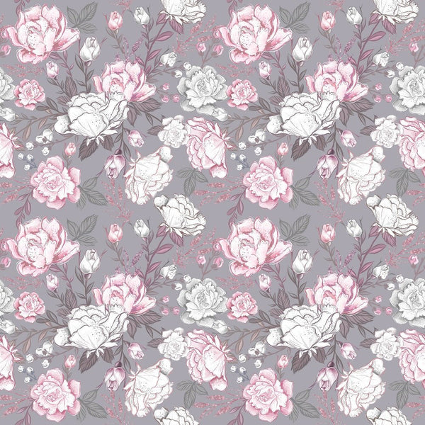 Baby Girl Floral Fabric - Gray - ineedfabric.com