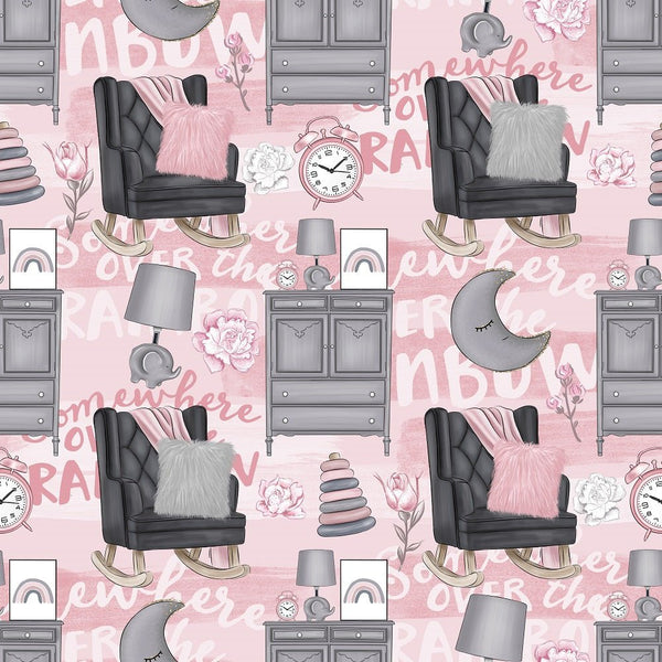 Baby Girl Nursery Elements Fabric - Pink - ineedfabric.com