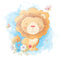 Baby Lion With Bouquet Fabric Panel - ineedfabric.com