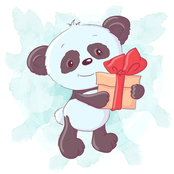Baby Panda With Gift Box Fabric Panel - ineedfabric.com