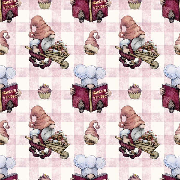 Baker Gnomes on Plaid 3 Fabric - ineedfabric.com