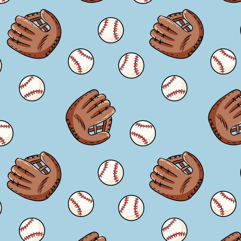 Baseballs & Gloves Fabric - Blue - ineedfabric.com