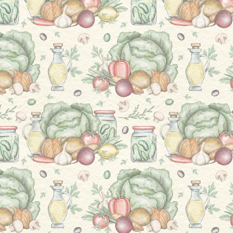 Batch Of Vegetables In The Kitchen Fabric - Cream - ineedfabric.com