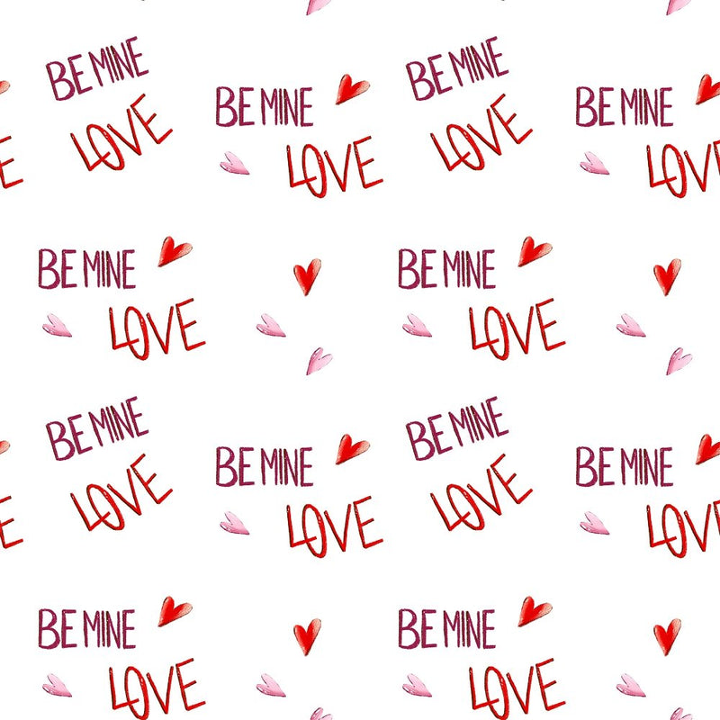 Be Mine Love Fabric - White - ineedfabric.com