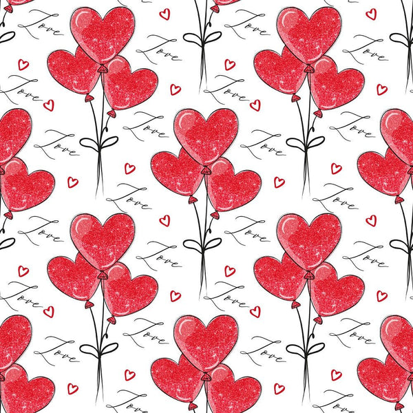 Be My Valentine Balloons Fabric - White - ineedfabric.com