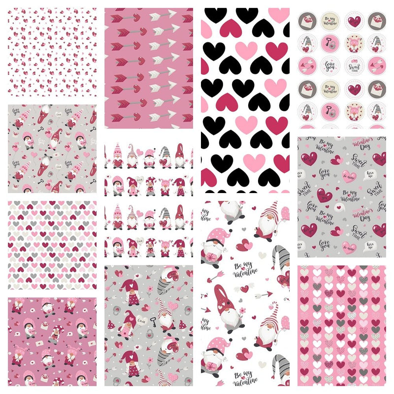 Be My Valentine Gnome Fat Quarter Bundle - 12 Pieces - ineedfabric.com