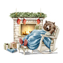 Bear Sleeping By Fireplace Fabric Panel - ineedfabric.com