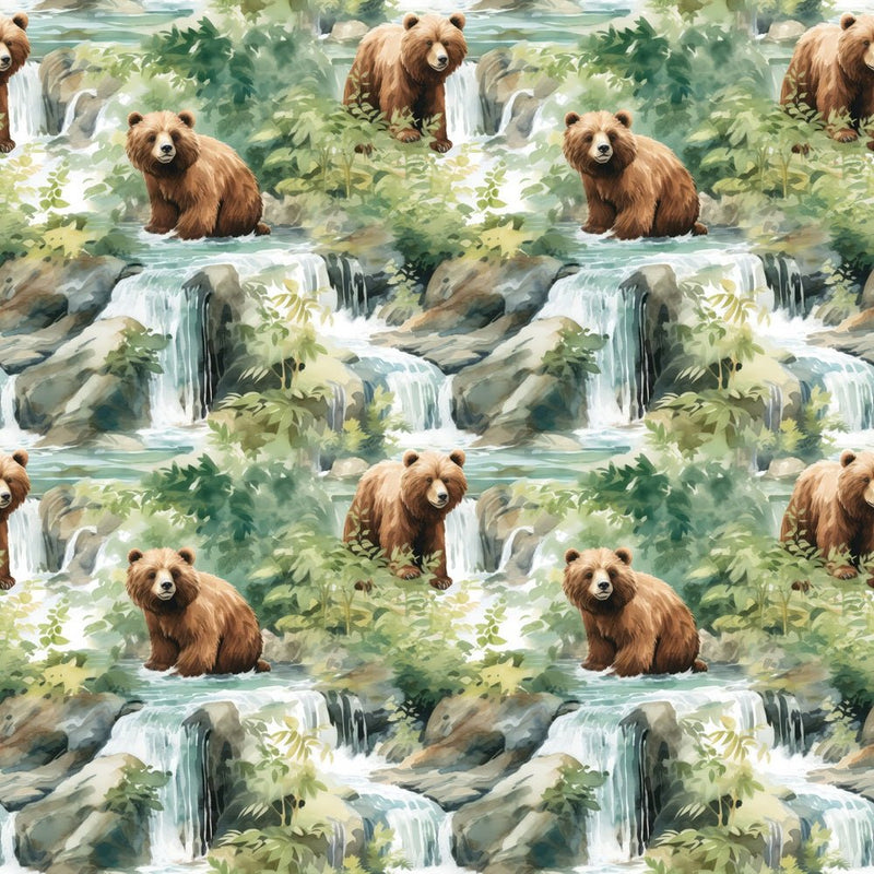 Bears On Waterfall Fabric - ineedfabric.com