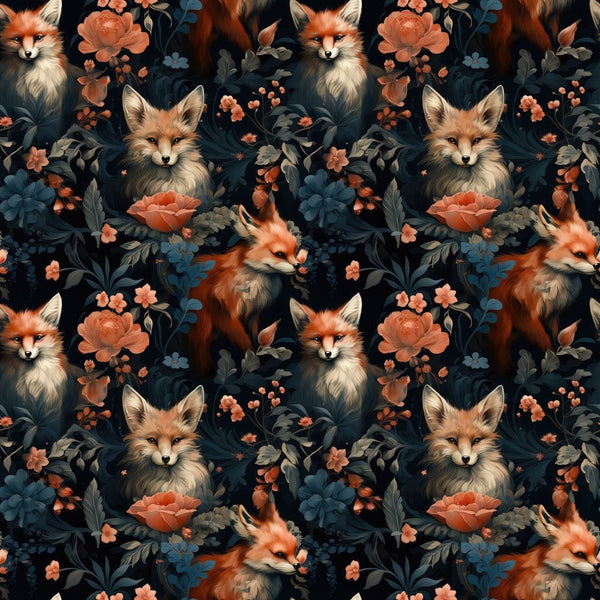 Beautiful Foxes & Floral Fabric - ineedfabric.com