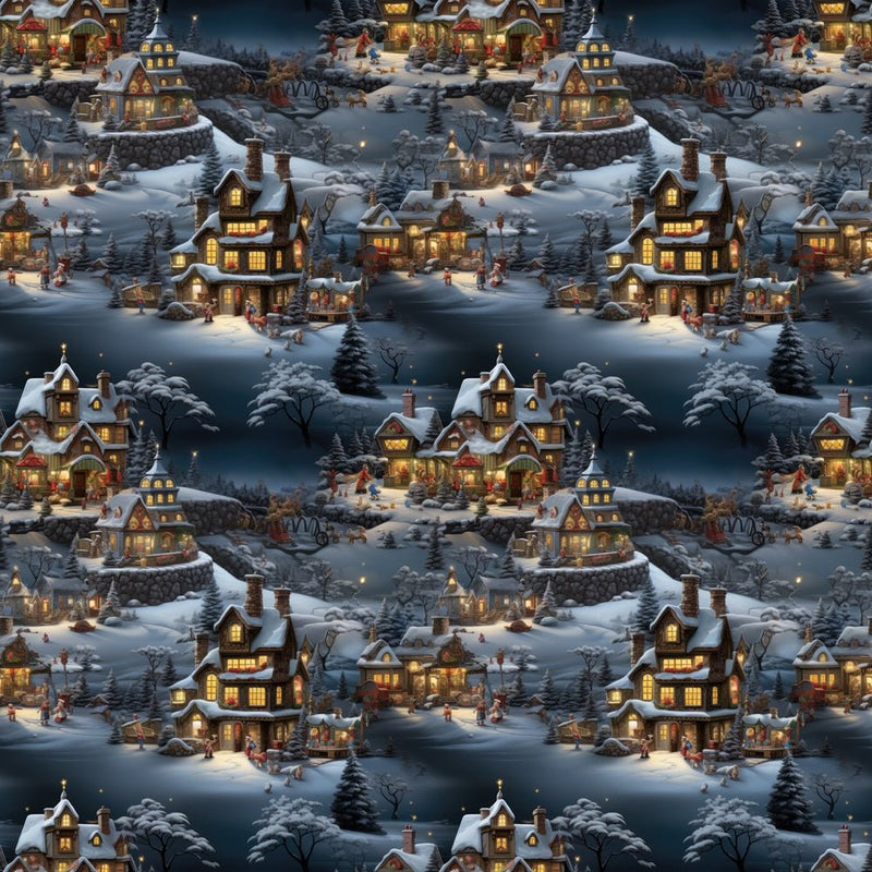 Beautiful Winter Village Fabric - ineedfabric.com