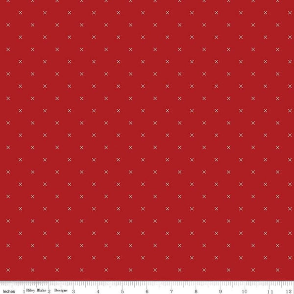Bee Cross Stitch Fabric - Barn Red - ineedfabric.com