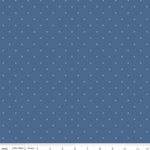 Bee Cross Stitch Fabric - Denim - ineedfabric.com