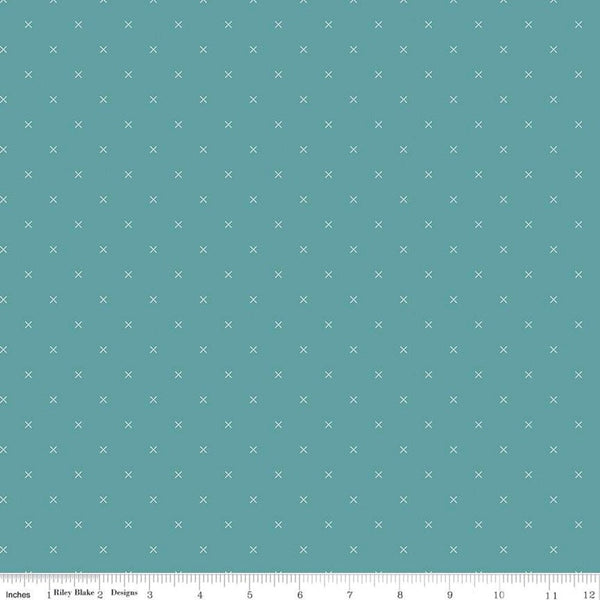 Bee Cross Stitch Fabric - Riley Teal - ineedfabric.com