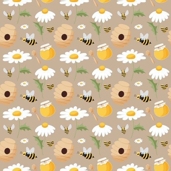 Bees, Hives and Daisies Fabric - Tan - ineedfabric.com