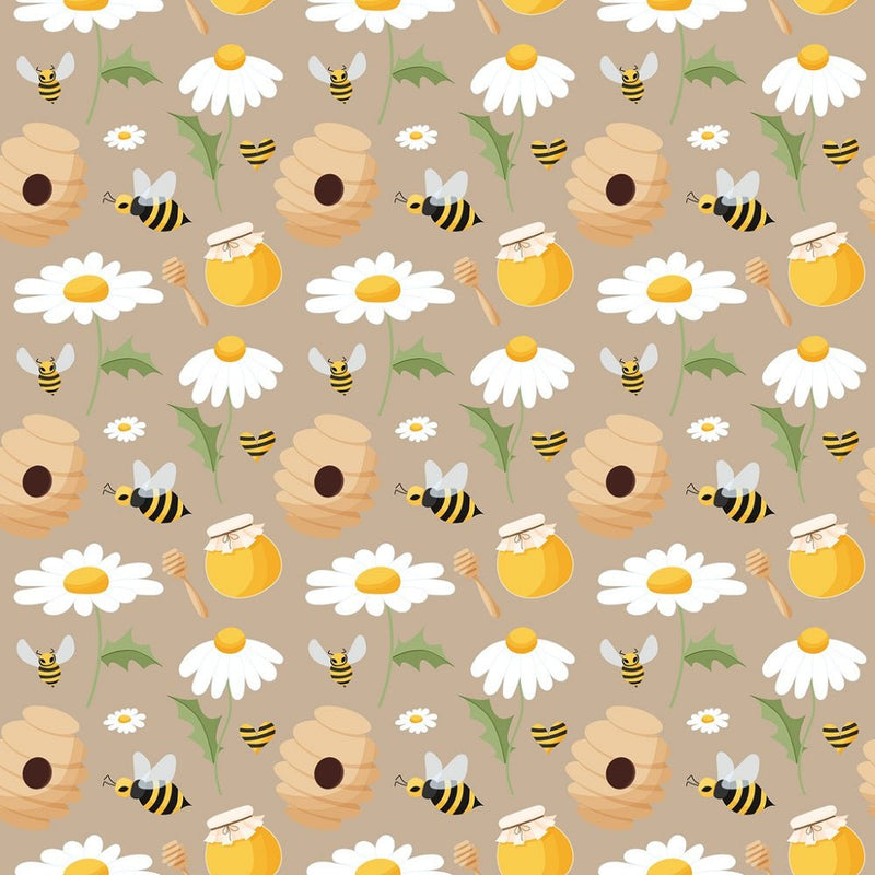 Bees, Hives and Daisies Fabric - Tan - ineedfabric.com