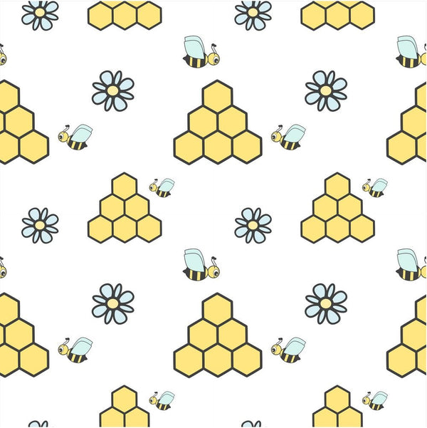 Bees, Honeycombs and Daisies Fabric - ineedfabric.com