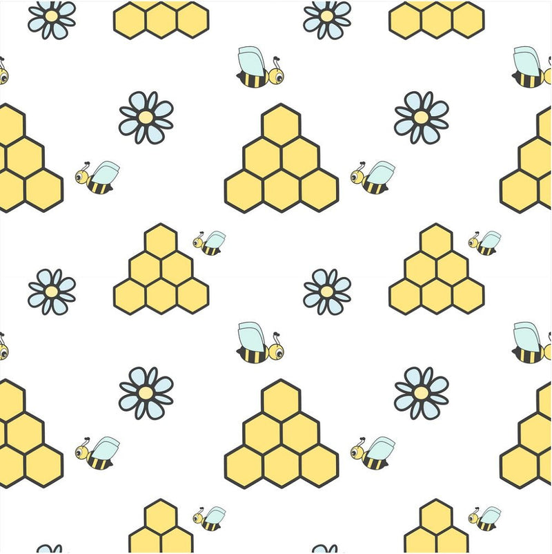 Bees, Honeycombs and Daisies Fabric - ineedfabric.com