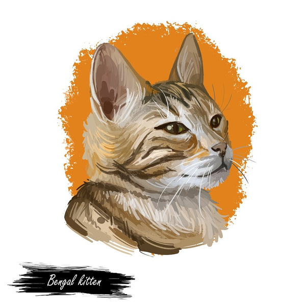 Bengal Kitten Portrait Fabric Panel - ineedfabric.com