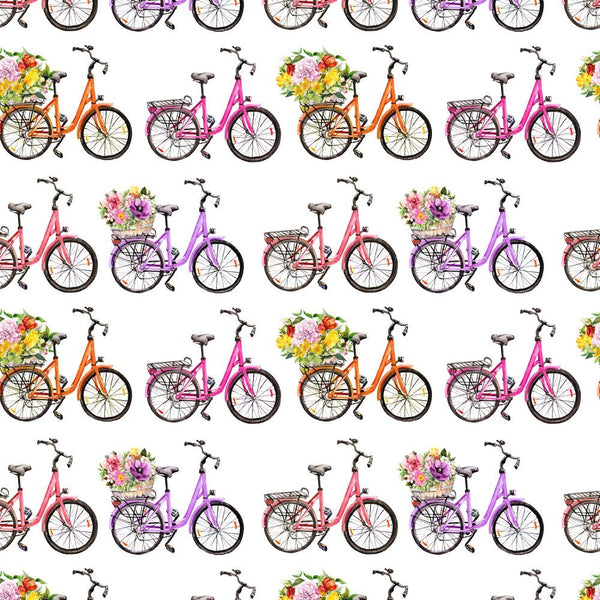 Bicycles and Flowers Allover Fabric - ineedfabric.com