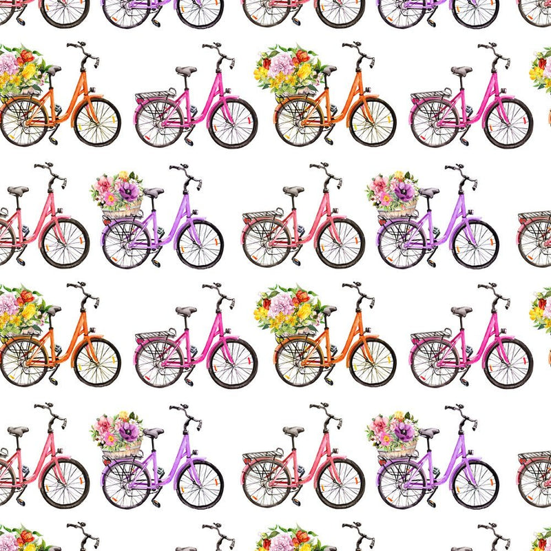 Bicycles and Flowers Allover Fabric - ineedfabric.com