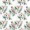 Bird on Holly Berry Branch Fabric - White - ineedfabric.com