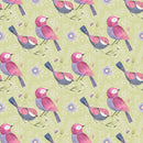 Birds & Flowers Fabric - Green - ineedfabric.com