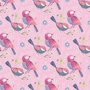 Birds & Flowers Fabric - Pink - ineedfabric.com