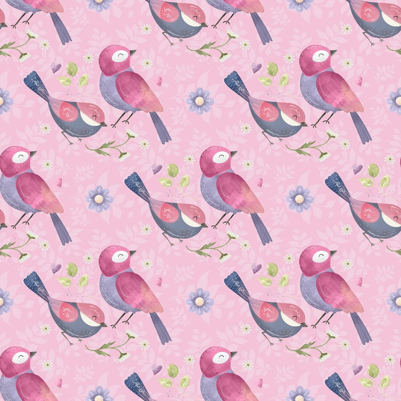 Birds & Flowers Fabric - Pink - ineedfabric.com