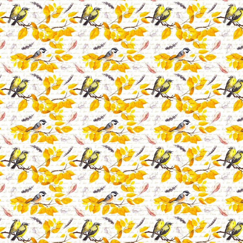 Birds Of Autumn Fabric - Black/Yellow - ineedfabric.com