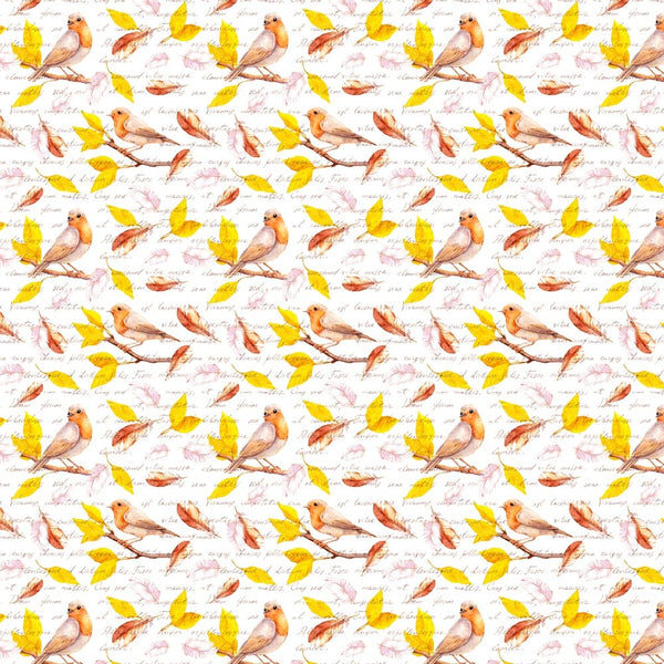 Birds Of Autumn Fabric - Orange/Yellow - ineedfabric.com