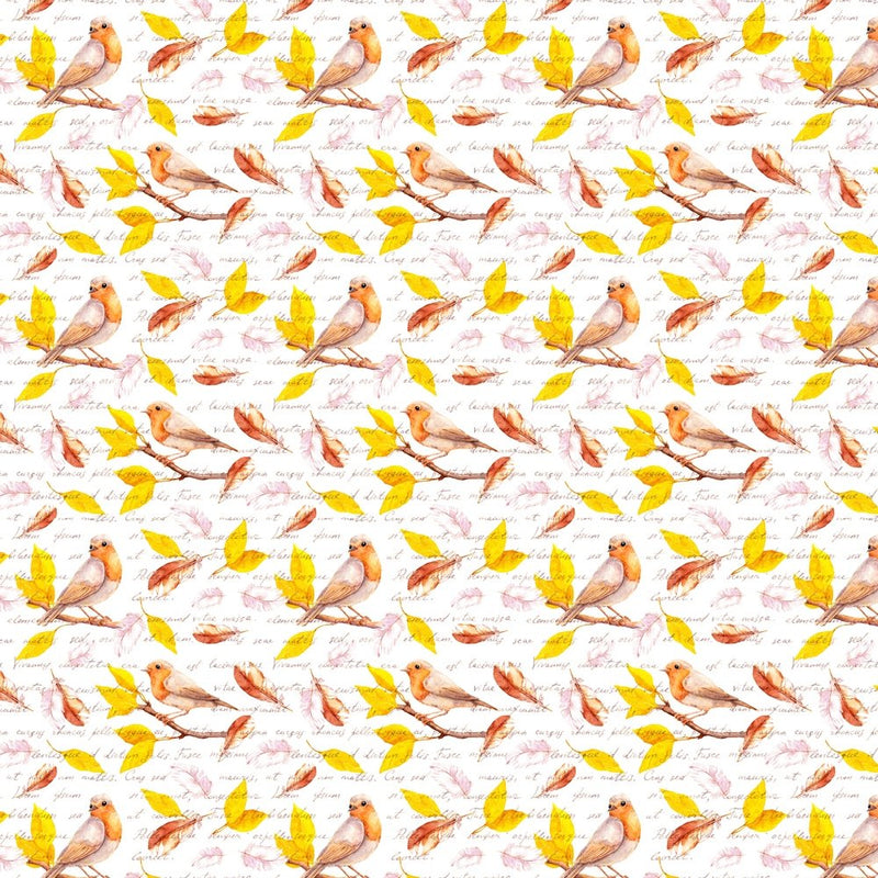Birds Of Autumn Fabric - Orange/Yellow - ineedfabric.com