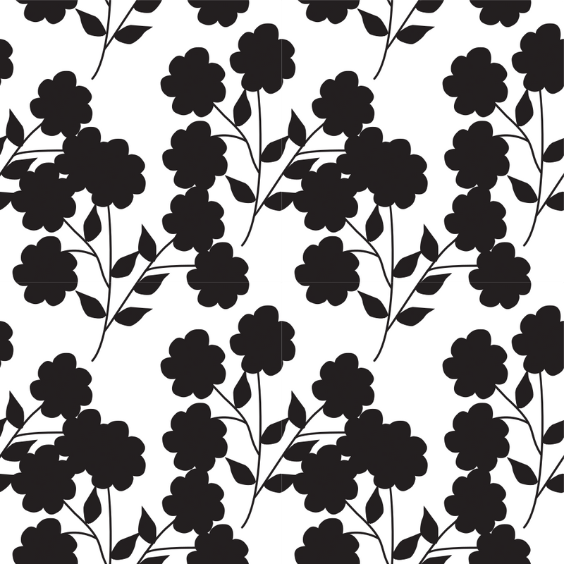 Black and White Floral Motifs Fabric - ineedfabric.com