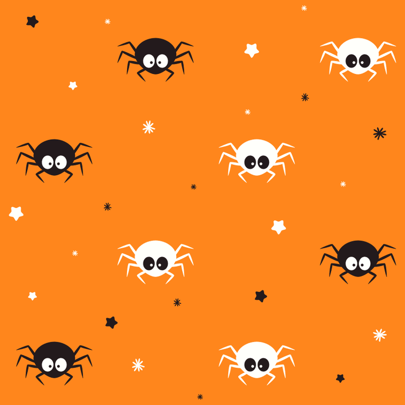 Black and White Spiders Allover Fabric - Orange - ineedfabric.com