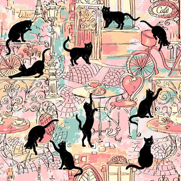 Black Cats in Paris Fabric - ineedfabric.com