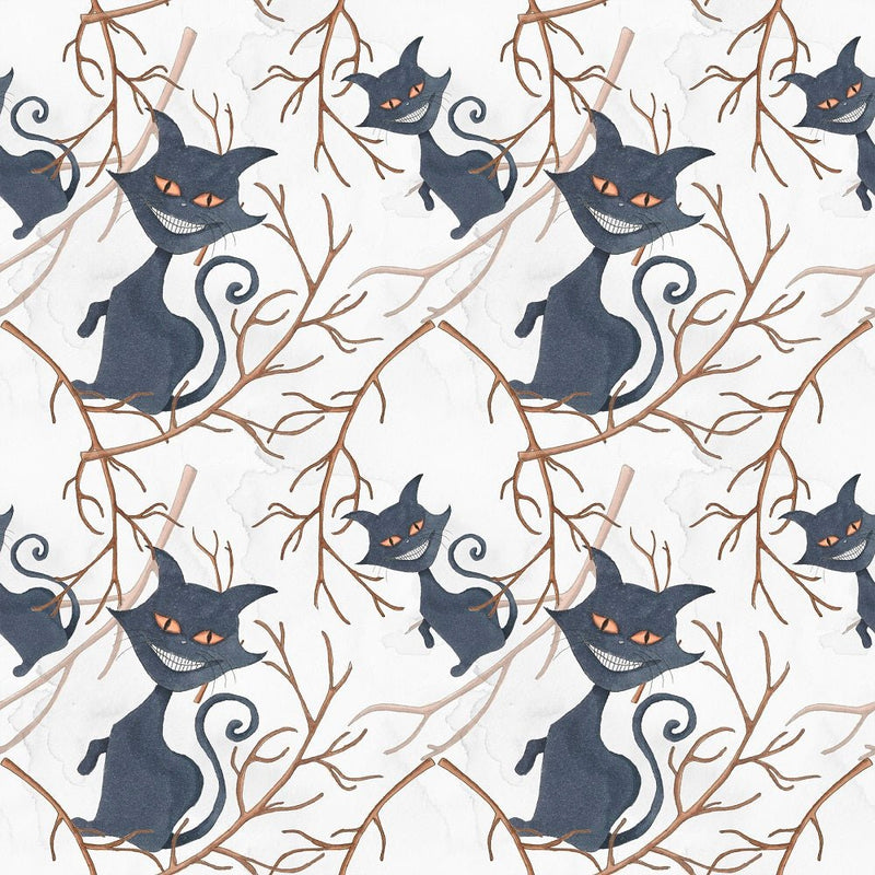 Black Cats with Branch Fabric - ineedfabric.com
