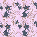 Black Cats with Branch Fabric - Purple - ineedfabric.com