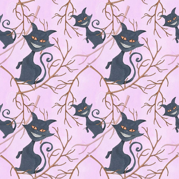 Black Cats with Branch Fabric - Purple - ineedfabric.com
