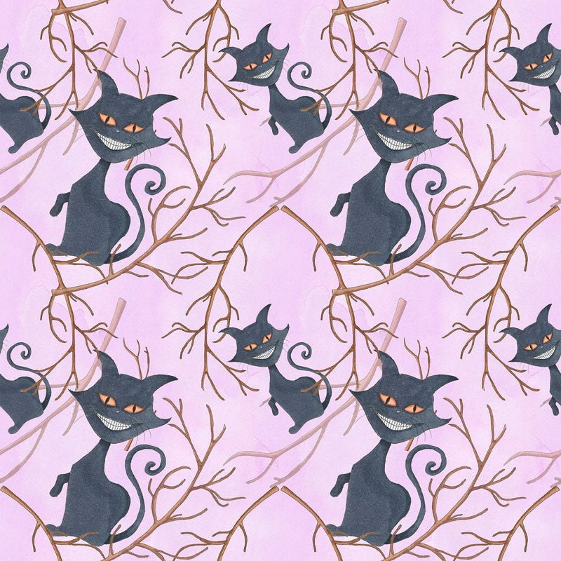 Black Cats with Branch Fabric - Purple - ineedfabric.com