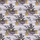 Black Pumpkins Bouquet Purple Stripes Fabric - White - ineedfabric.com